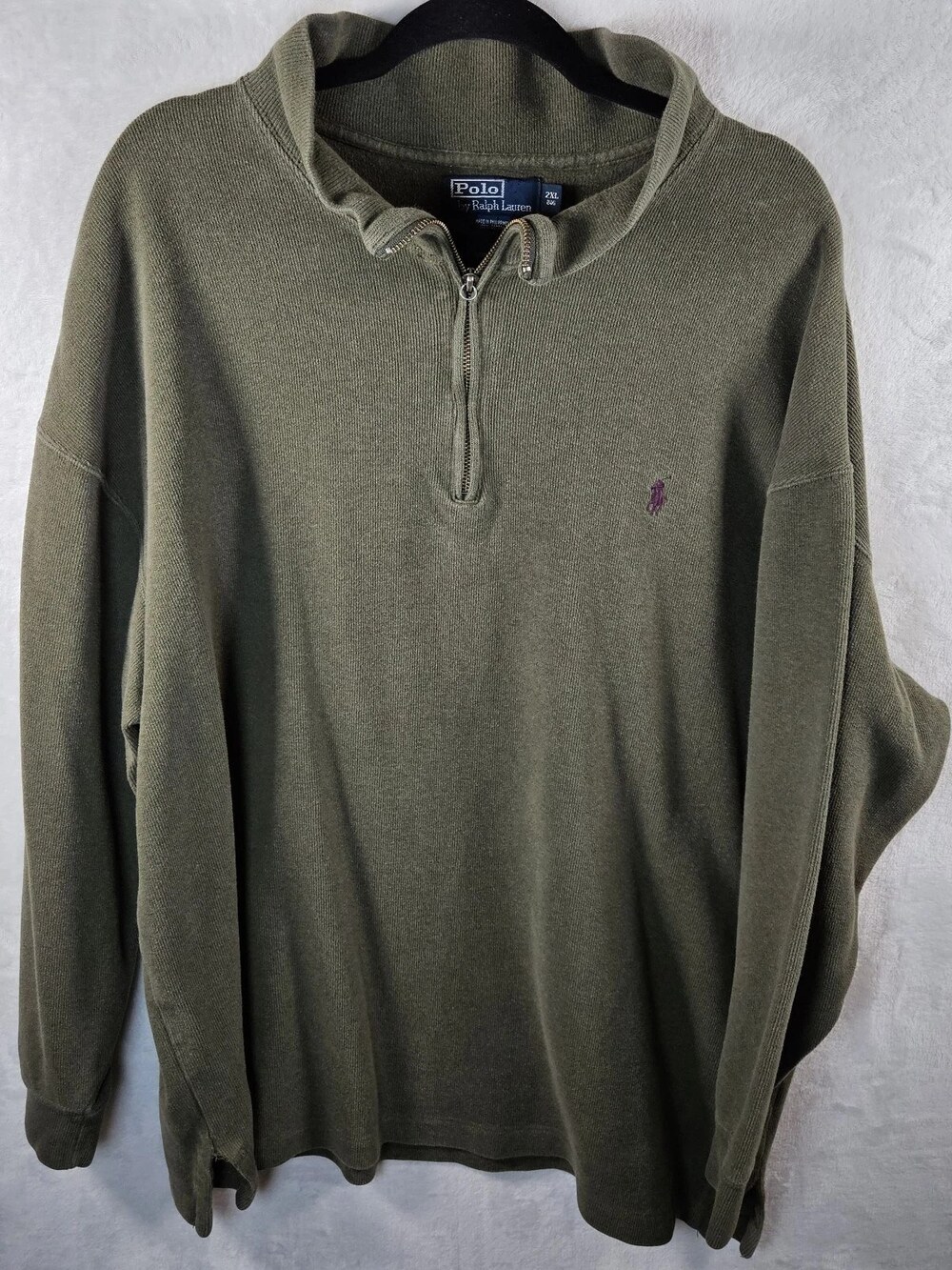 Polo Ralph Lauren Quarter Zip Hoodie Olive Green Men's Size 2XL